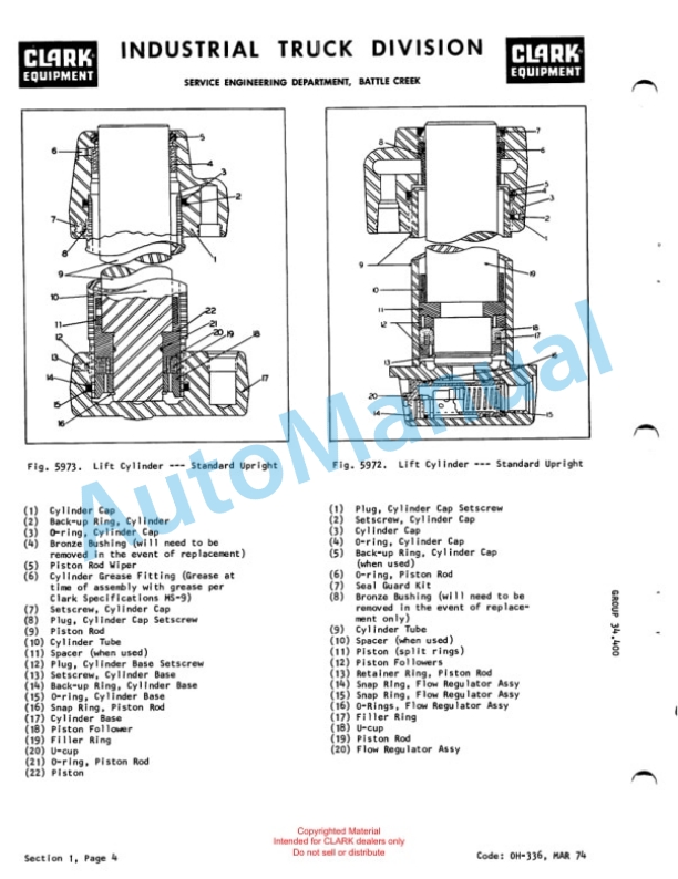 Clark Clarklift C500 Overhaul Instructions OH-431-4