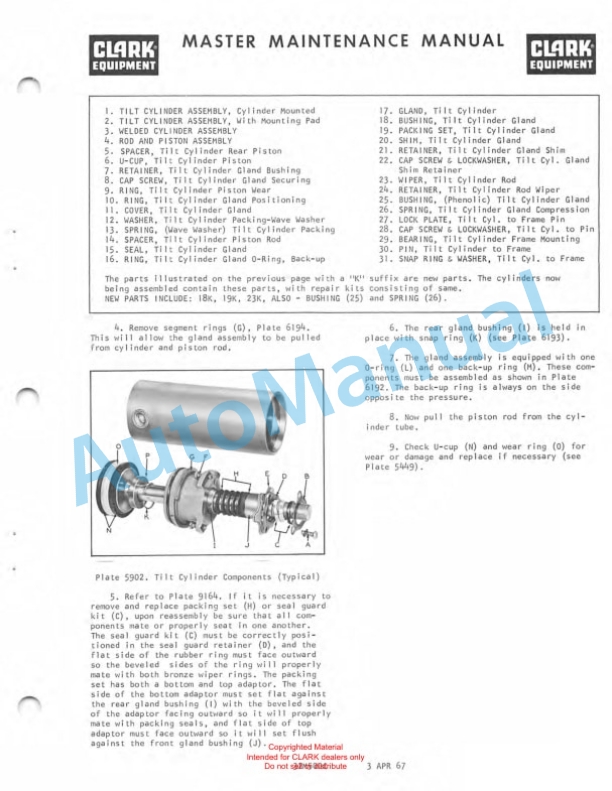 Clark Clarklift C500 Overhaul Instructions OH-433-4