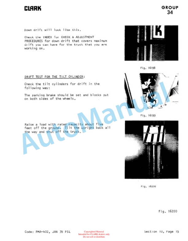 Clark Clarklift C500 Planned Maintenance and Adjustment Procedures Manual PMA-534-3