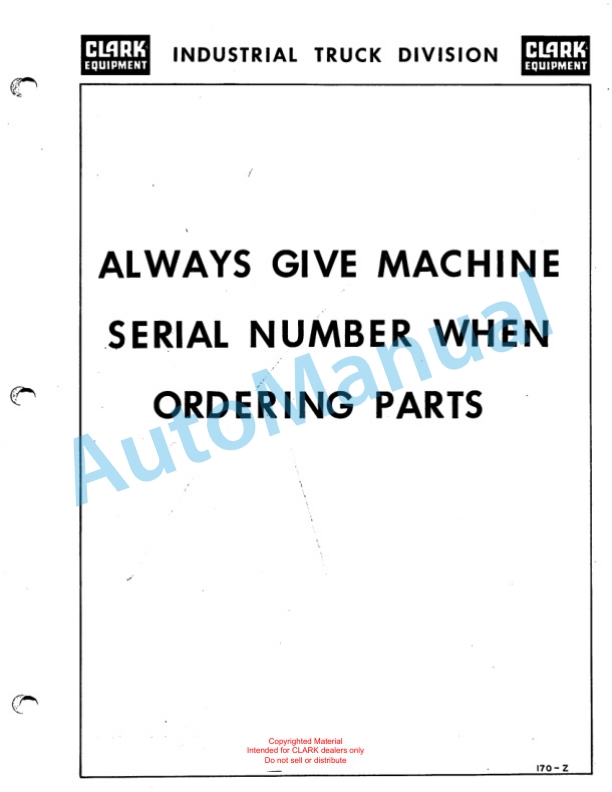 Clark Clarklift CFY 20 B Maintenance Manual and Parts Book X118B 765-2