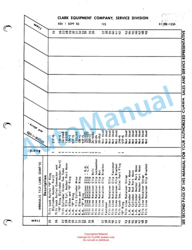 Clark Clarklift CFY 20 B Maintenance Manual and Parts Book X118B 765-4