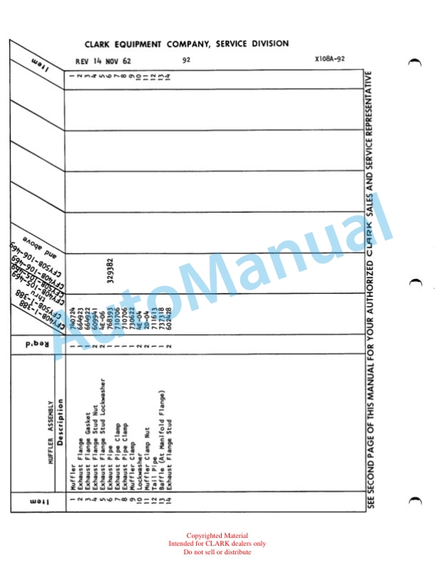 Clark Clarklift CFY 40 B and CFY 50 B Parts Book X108A 622-3