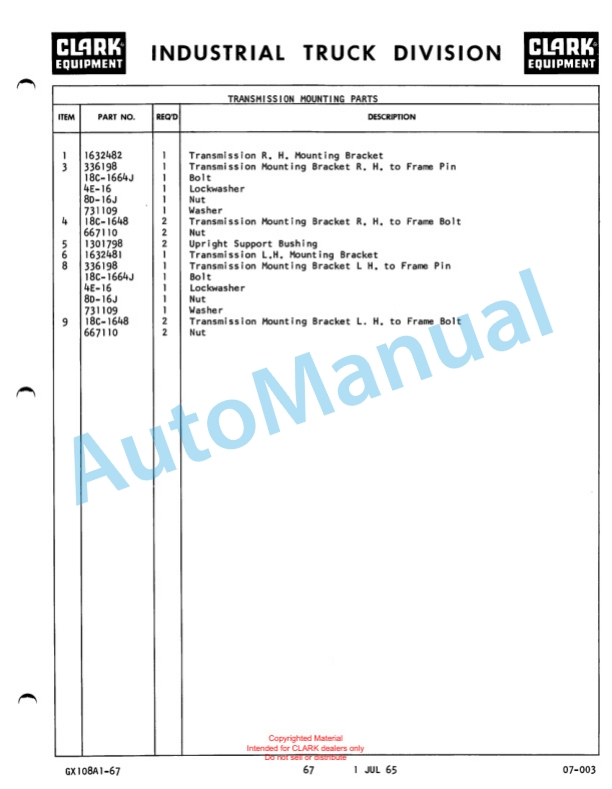 Clark Clarklift CFY 40B Maintenance Manual and Parts Book GX 108A1-2