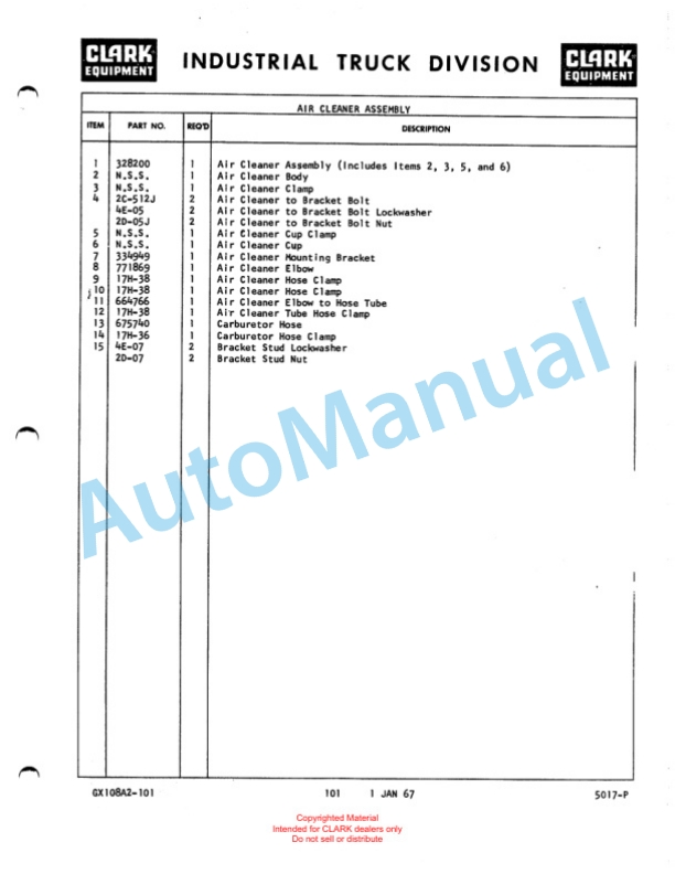 Clark Clarklift CFY 40B Maintenance Manual and Parts Book GX 108A2-4