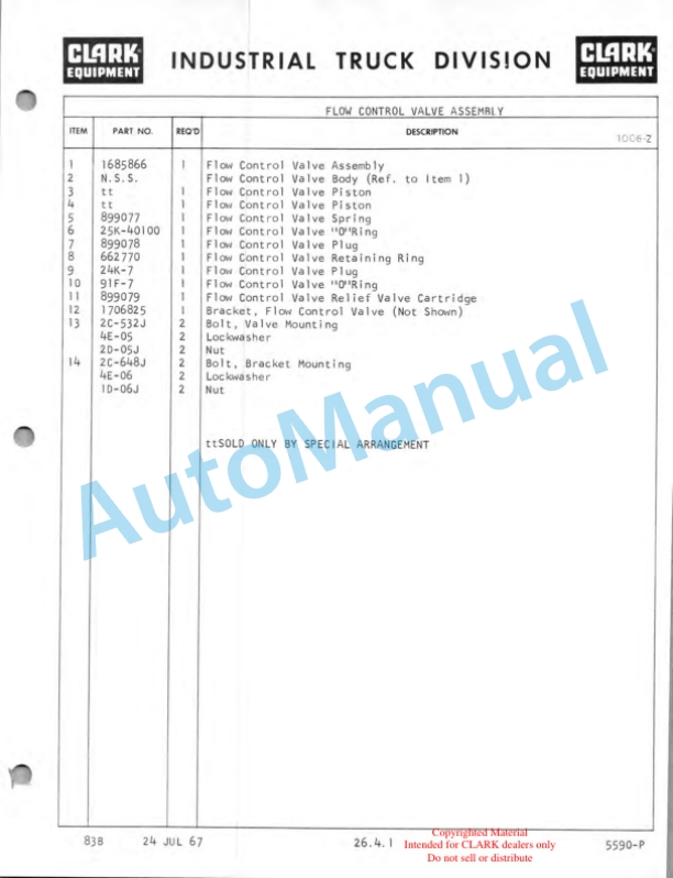 Clark Clarklift CY 350B - 500B Maintenance Manual and Parts Book 83BD-4