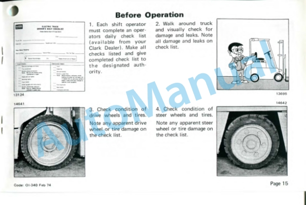 Clark Clarklift Electric EC-60, EC-70, EC-80 B 36-48 Volt Operator Instructions OI-340-2
