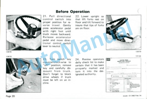 Clark Clarklift Electric EC-60, EC-70, EC-80 B 36-48 Volt Operator Instructions OI-340-3