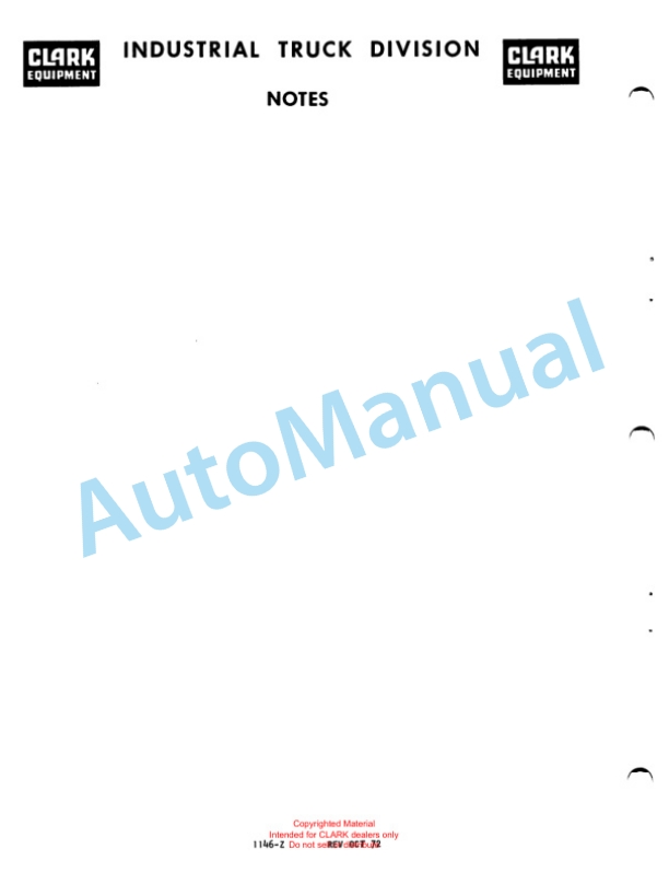 Clark Clarklift Electric EC-60, EC-70, EC-80 B 36-48 Volt Planned Maintenance and Adjustment Procedures Manual PMA-377-2