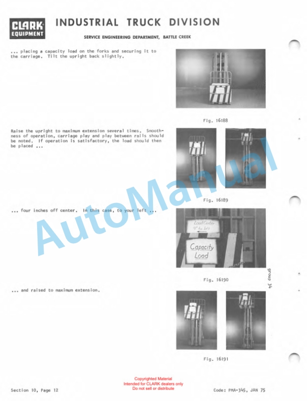Clark Clarklift Electric EC-60, EC-70, EC-80 B 36-48 Volt Planned Maintenance and Adjustment Procedures Manual PMA-377-3