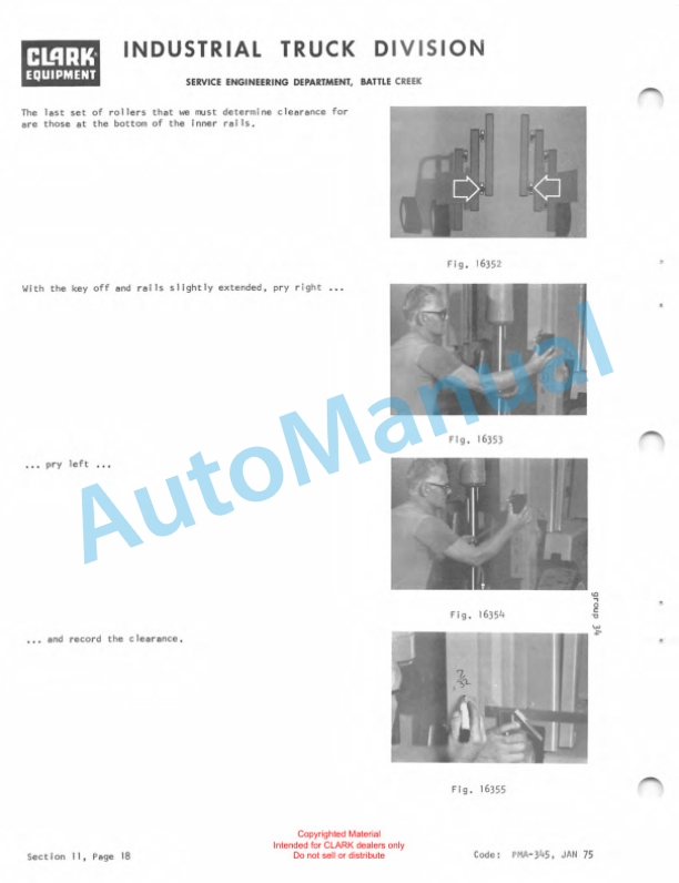 Clark Clarklift Electric EC-60, EC-70, EC-80 B 36-48 Volt Planned Maintenance and Adjustment Procedures Manual PMA-377-5