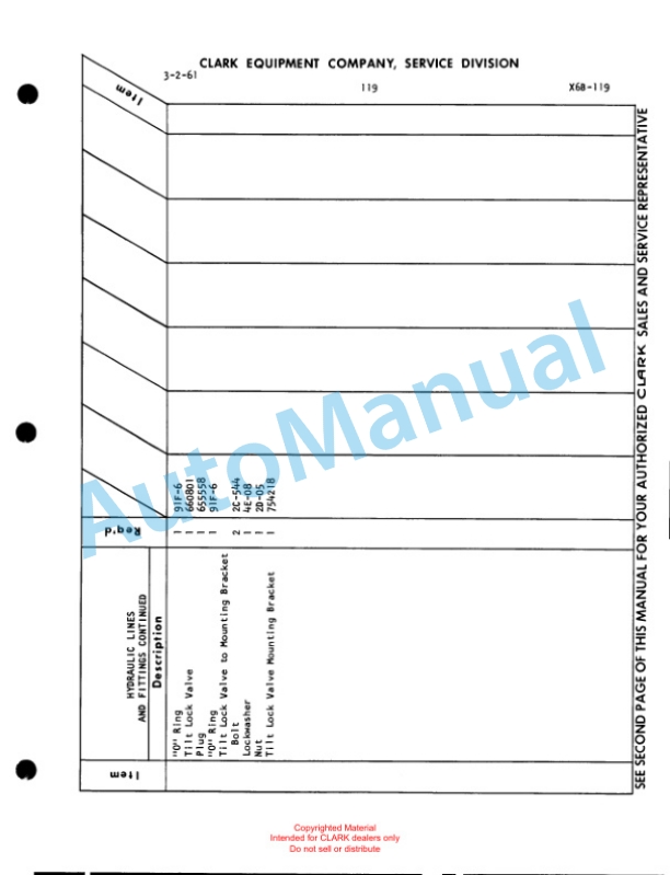 Clark Clarklift F30B Maintenance Manual and Parts Book X6B-3