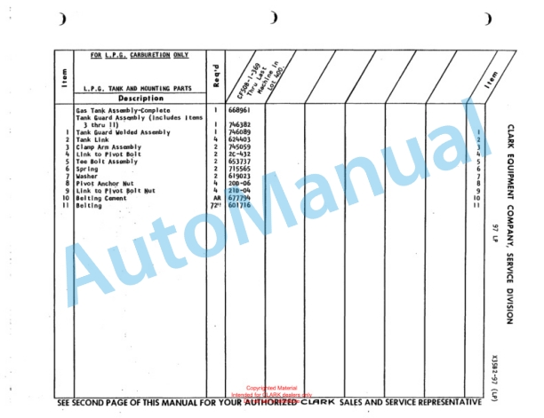Clark Clarklift F50B Maintenance Manual and Parts Book X6B2-3