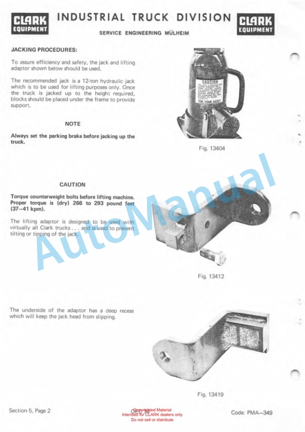 Clark Clarklift H 500 Y Hydrotatic Drive Diesel Planned Maintenance and Adjustment Procedures Manual PMA-380-2