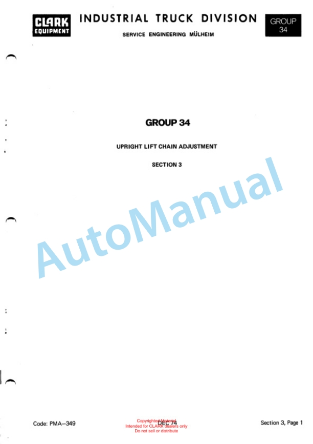 Clark Clarklift H 500 Y Hydrotatic Drive Diesel Planned Maintenance and Adjustment Procedures Manual PMA-380-5
