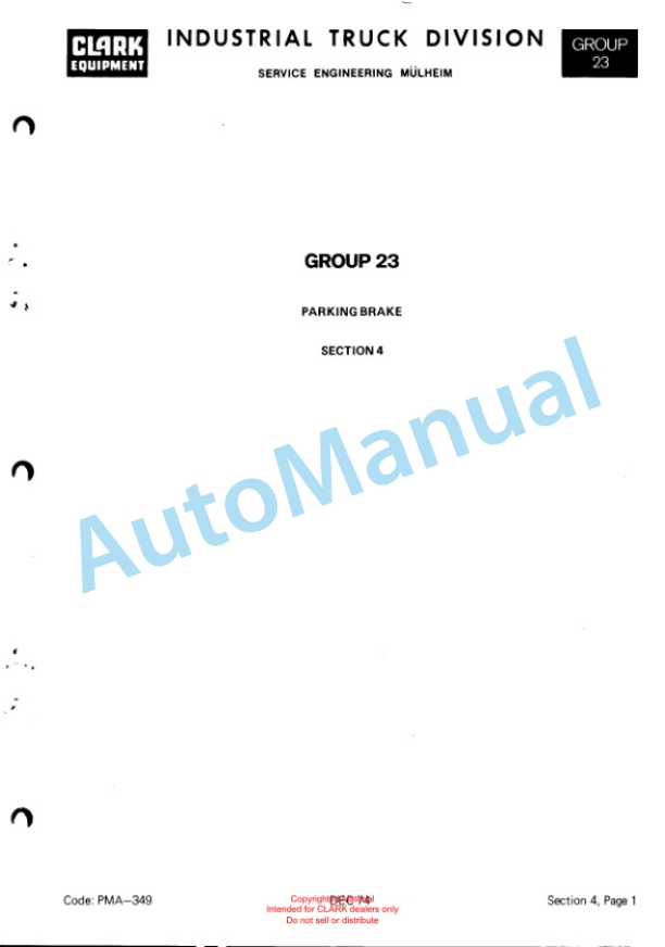 Clark Clarklift H 500 Y Hydrotatic Drive Gas-LPG Planned Maintenance and Adjustment Procedures Manual PMA-349-2