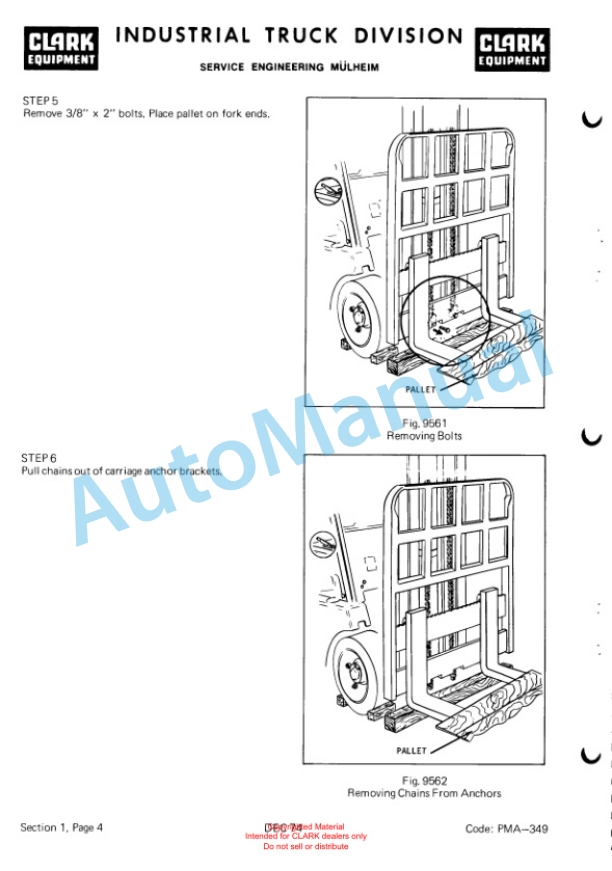 Clark Clarklift H 500 Y Hydrotatic Drive Gas-LPG Planned Maintenance and Adjustment Procedures Manual PMA-349-3