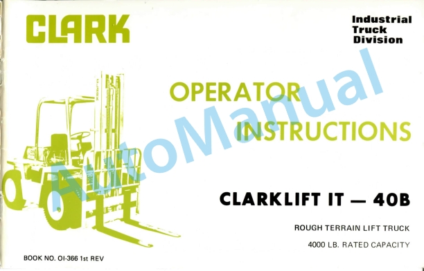 Clark Clarklift IT-40B Operator Instructions OI-366