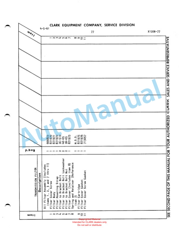 Clark Clarklift Model C20 SU and C25 SU Parts Book X120B767-2