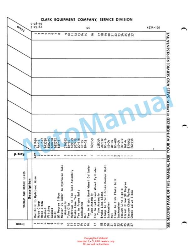 Clark Clarklift Model CY 165 Maintenance Manual and Parts Book X58A-5