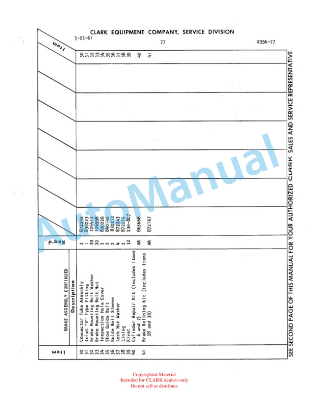 Clark Clarklift Model CY 180s Maintenance Manual and Parts Book X59A-2