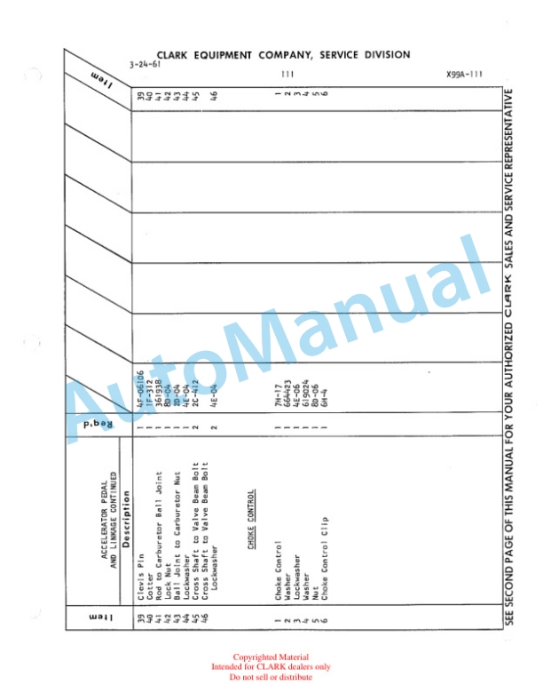 Clark Clarklift Model CY 180s Maintenance Manual and Parts Book X59A-4
