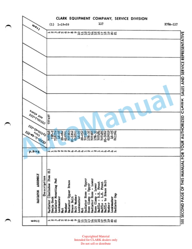 Clark Clarklift Model CY 200 Maintenance Manual and Parts Book X78A-4