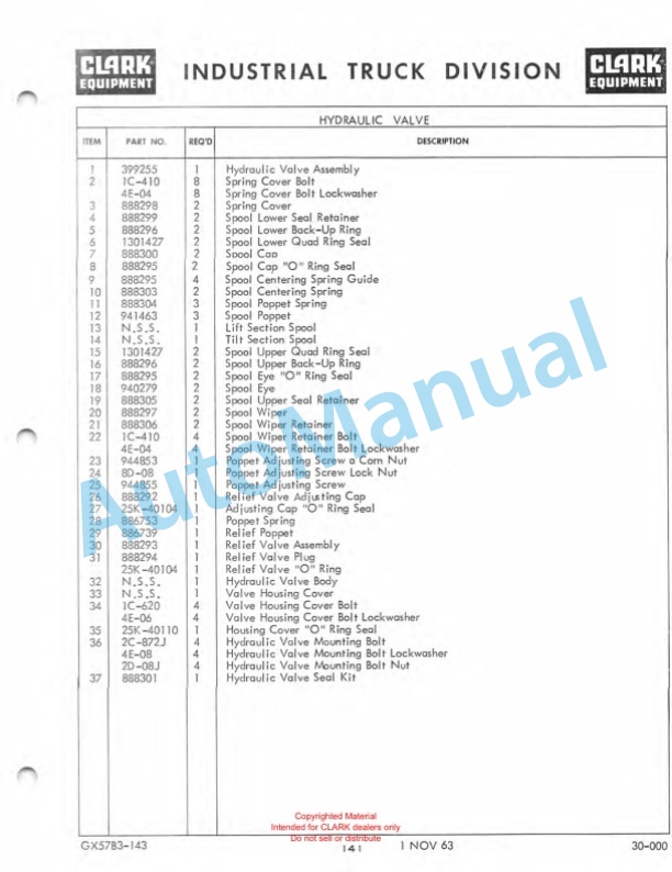 Clark Clarklift Model CY 200B Maintenance Manual and Parts Book GX78B3-5
