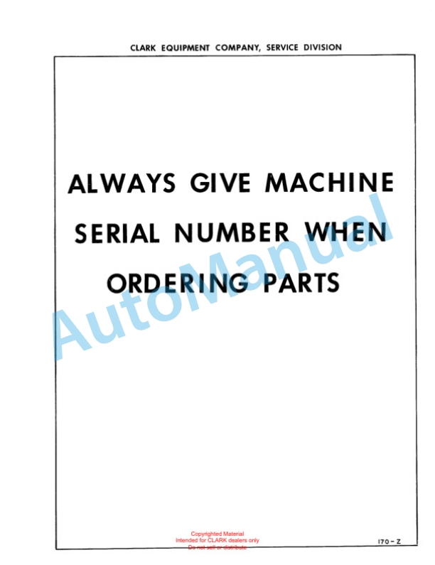Clark Clarklift Model CY 60 Parts Book X114A 711-5