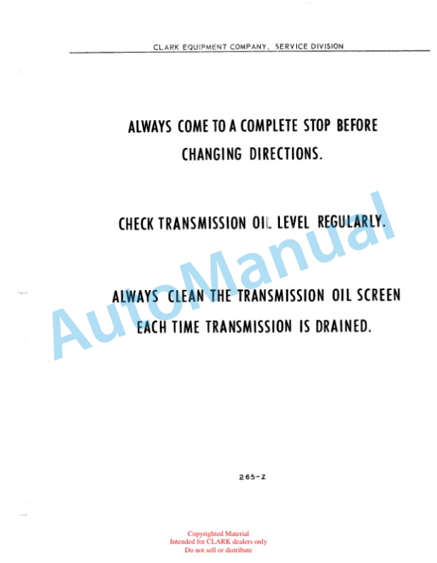 Clark Clarklift Model CY 6044 Parts Book GX 114A-4