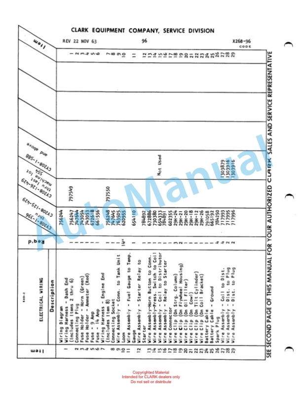 Clark Clarklift Model CY20B Maintenance Manual and Parts Book X26B 747-3