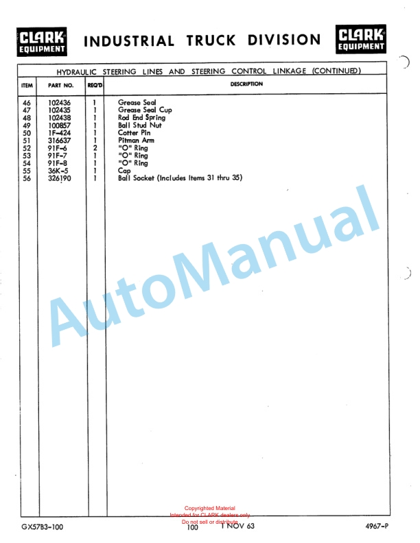 Clark Clarklift Model DCY 150 B Diesel Maintenance Manual and Parts Book GX 57B3-2