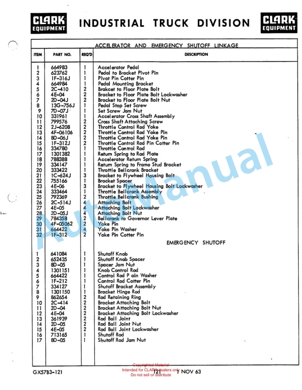 Clark Clarklift Model DCY 150 B Diesel Maintenance Manual and Parts Book GX 57B3-3