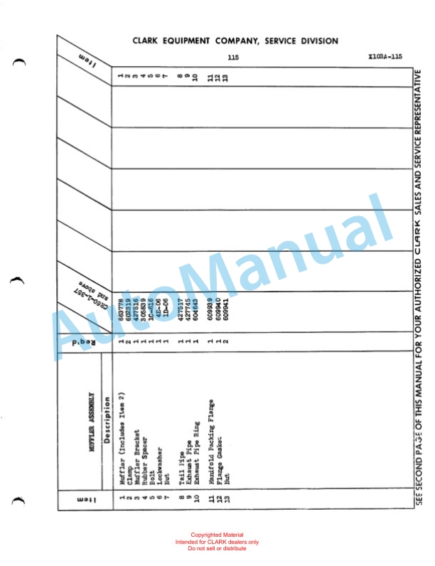 Clark Clarklift Ranger 60 Maintenance Manual and Parts Book X103A-5