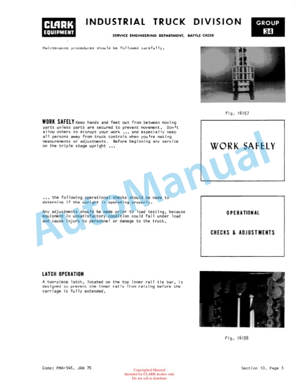 Clark Clarklift ROS 25, 40 Planned Maintenance and Adjustment Procedures Manual PMA-322-3