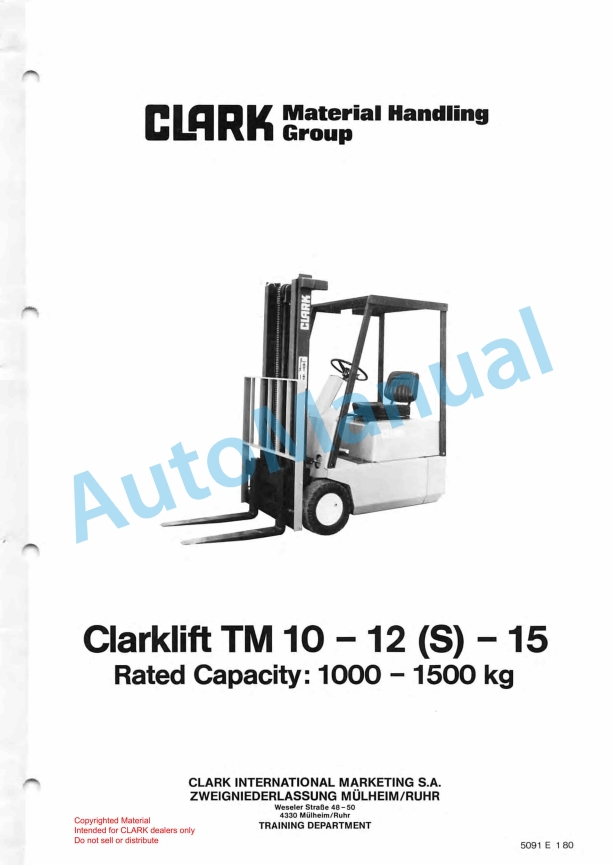 Clark Clarklift TM 10-12S-15 Planned Maintenance and Adjustment Procedures Manual PMA-421