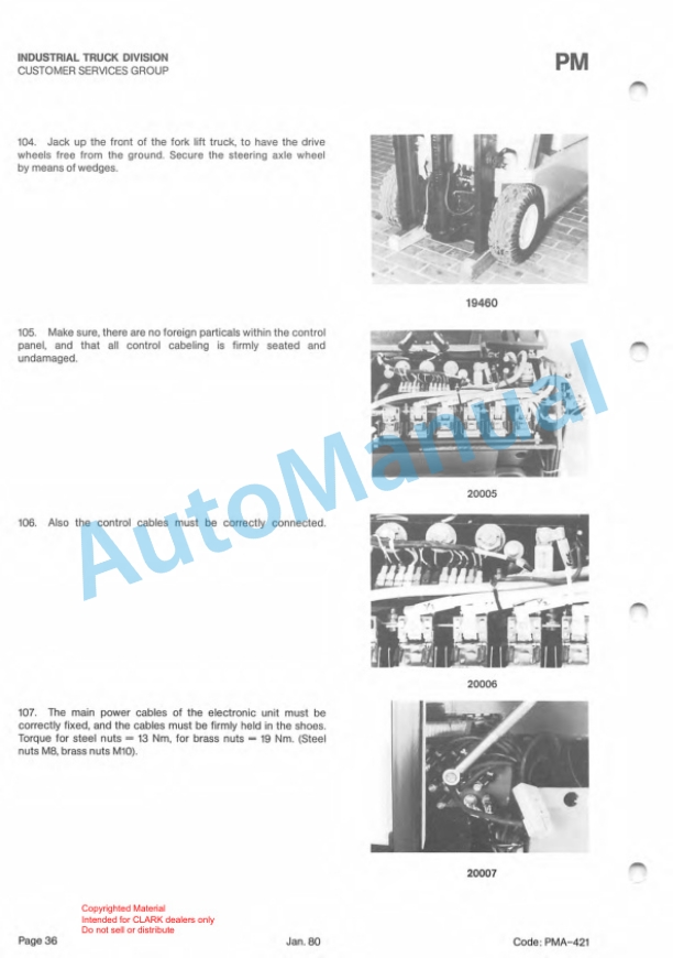 Clark Clarklift TM 10-12S-15 Planned Maintenance and Adjustment Procedures Manual PMA-421-2
