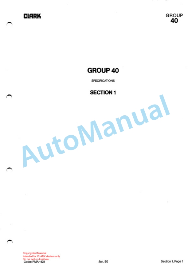 Clark Clarklift TM 10-12S-15 Planned Maintenance and Adjustment Procedures Manual PMA-421-3