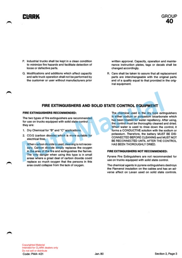 Clark Clarklift TM 10-12S-15 Planned Maintenance and Adjustment Procedures Manual PMA-421-4