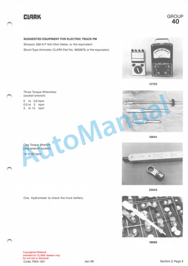 Clark Clarklift TM 10-12S-15 Planned Maintenance and Adjustment Procedures Manual PMA-421-5