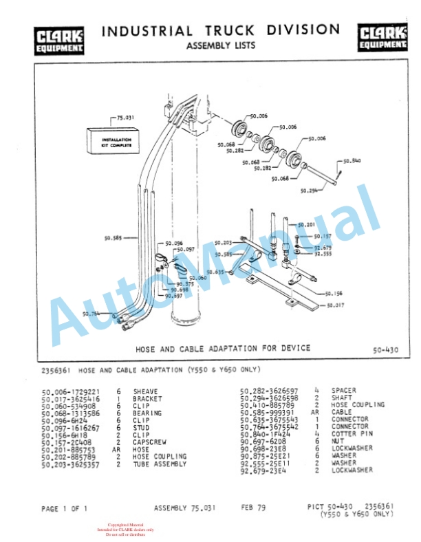 Clark Clarklift Y4065 Diesel Parts Book Y157 6460-3