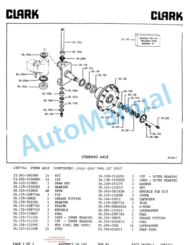 Clark Clarklift Y4065 Diesel Parts Book Y157 6460-5