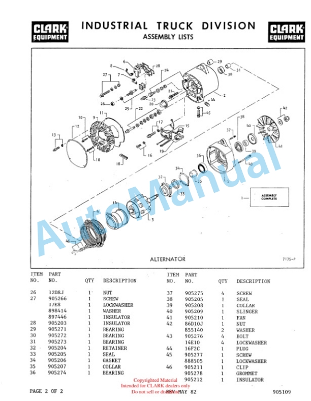 Clark Clarklift Y800 Diesel Parts Book Y163 6465-3