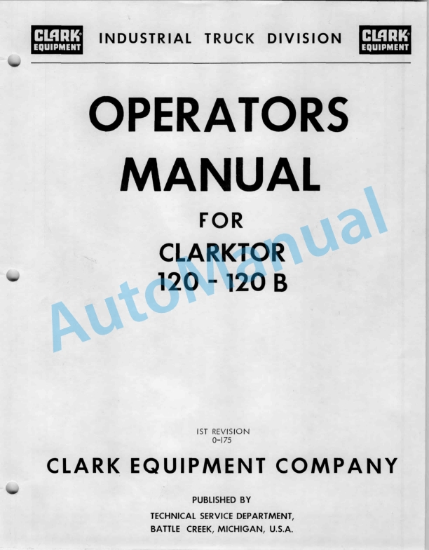 Clark Clarktor 120, 120 B Operator Manual O-175 1st