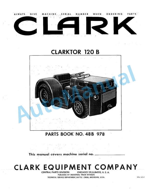 Clark Clarktor 120 B Parts Book 48B 978