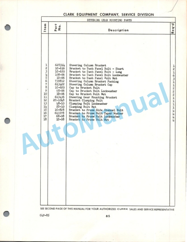 Clark Clarktor 40 R-S Maintenance Manual and Parts Book G 49-4