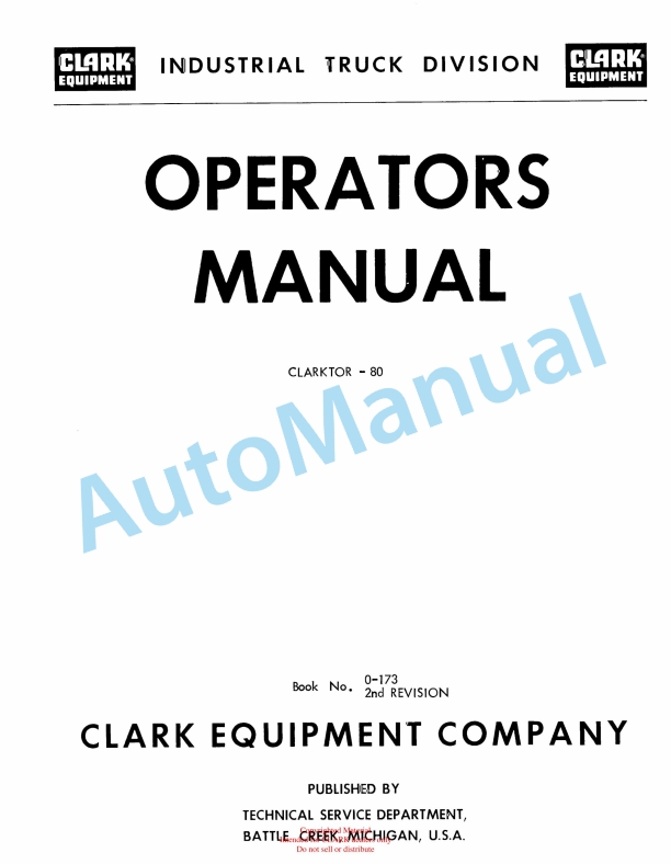 Clark Clarktor - 80 Operator Manual O-173 2nd