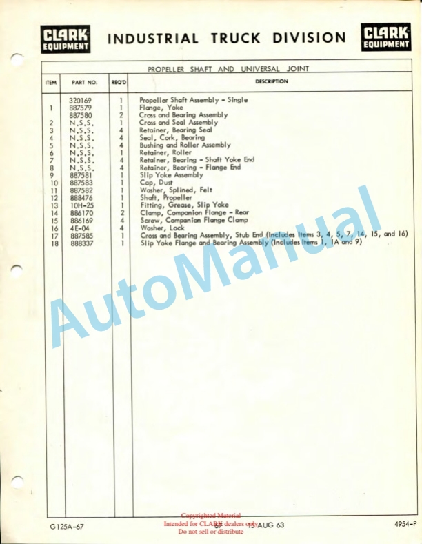 Clark Clarktor CTA 40C Maintenance Manual and Parts Book G125A-4