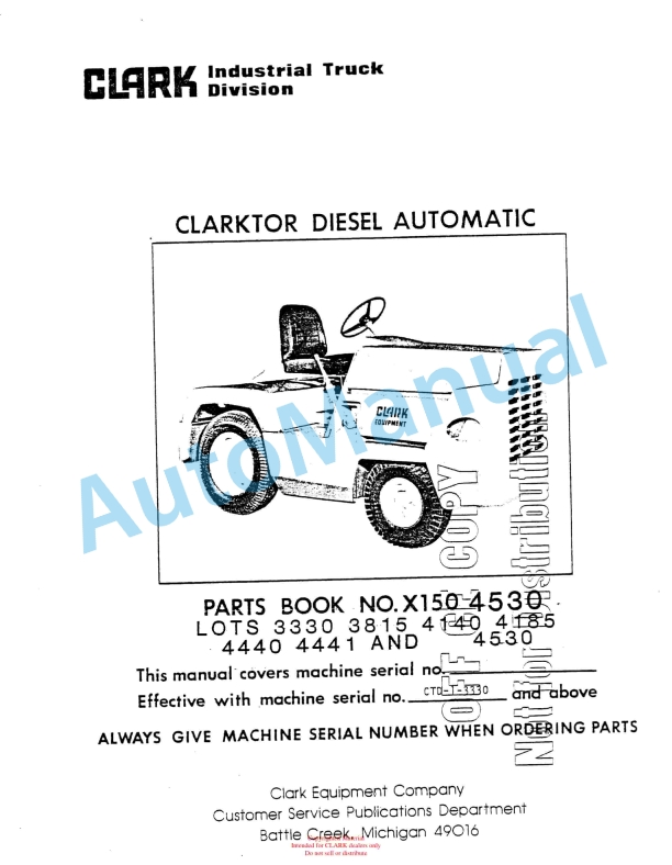 Clark Clarktor Diesel Automatic Parts Book X150 4530