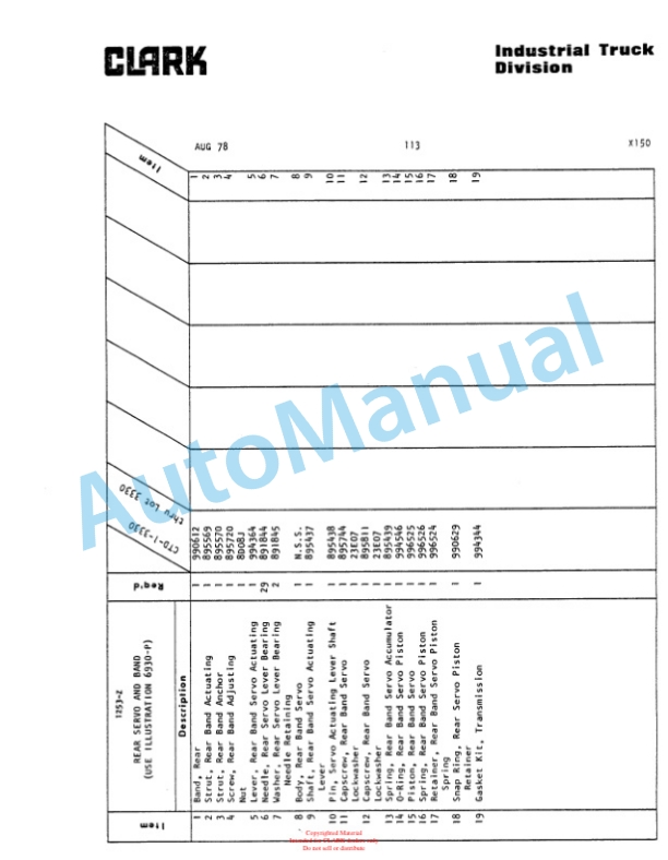 Clark Clarktor Diesel Automatic Parts Book X150 4530-3