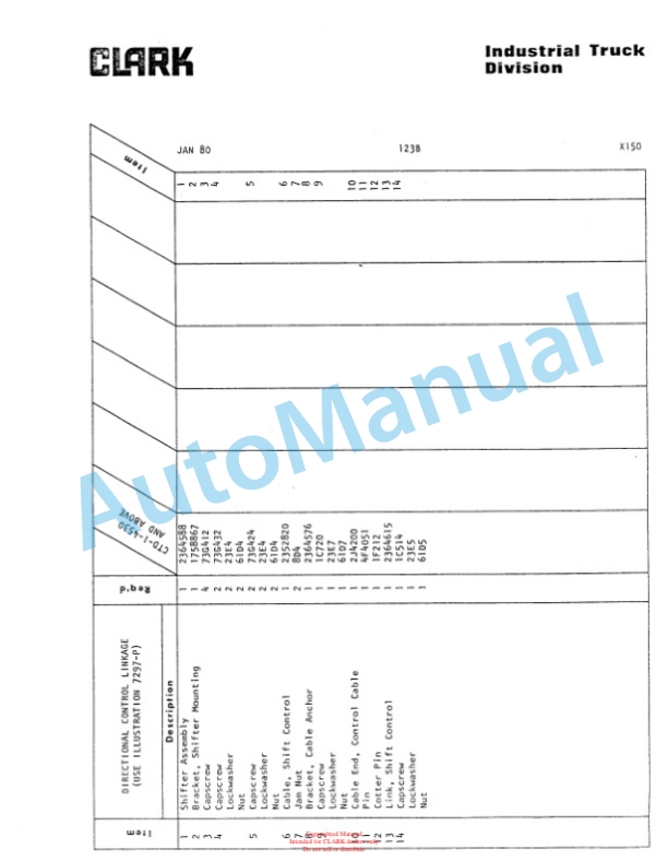 Clark Clarktor Diesel Automatic Parts Book X150 4530-4